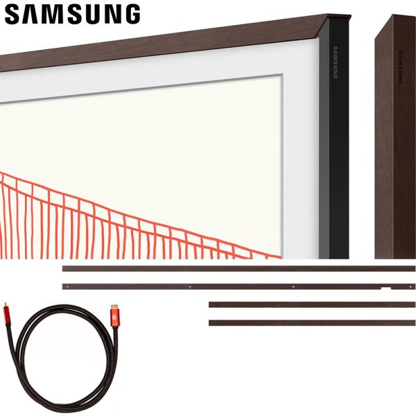 Samsung 75  The Frame Customizable Bezel, Modern Brown w  HDMI Cable Bundle For Sale