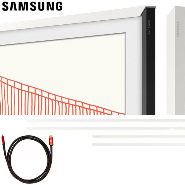 Samsung 50  The Frame Customizable Bezel, Modern White w  HDMI Cable Bundle Online Sale