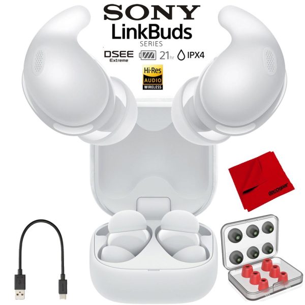 Sony LinkBuds Fit Truly Wireless Earbud Headphones - White w  Accessories Bundle Sale