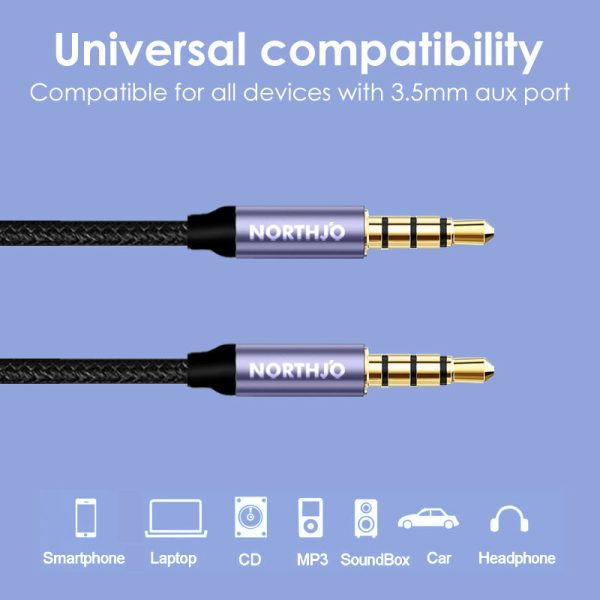 NORTHJO 1m Audio Cable 4 Pole 3.5mm Male to Male Stereo Aux Cord Hot on Sale