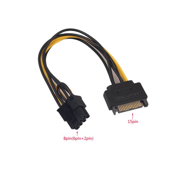 20cm SATA Power Cable Single 15pin SATA to 8pin(6+2) PCI-E Adapter Cable Supply