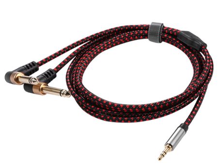 2m JY-02 3.5mm to 2*6.35mm 90 Degree Male to Male AUX Splitter Audio Cord Online now