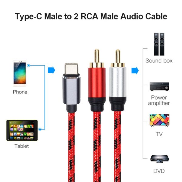 3m Type-C Male to Dual RCA Male Conversion Cable Audio Adapter Y Splitter Cord Online Sale