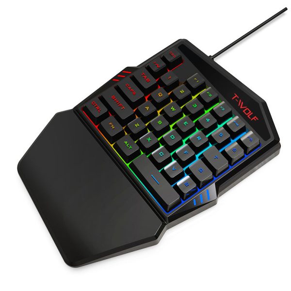 T-WOLF T19 One-Handed 35 Keys Gaming Keyboard with Ergonomic Wrist Rest Support Discount