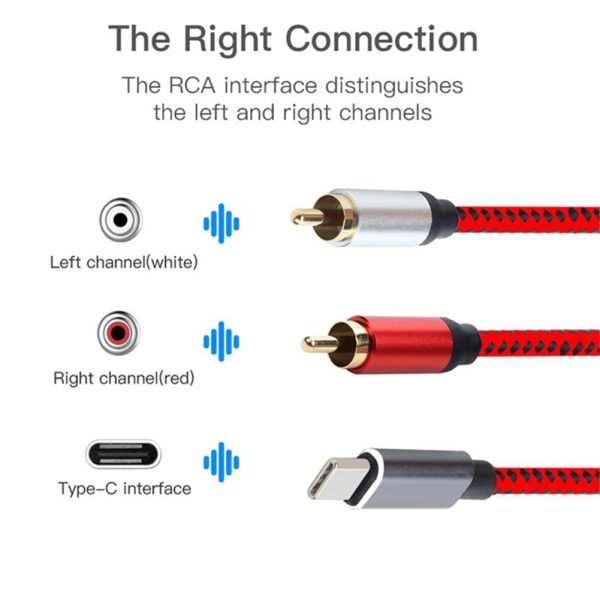 5m Type-C Male to Dual RCA Male Audio Conversion Cable Y Splitter Braided Cord For Sale