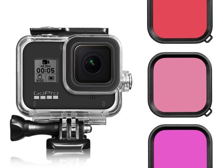 For Gopro 8 Waterproof Case+Red Purple Pink Filter Sale