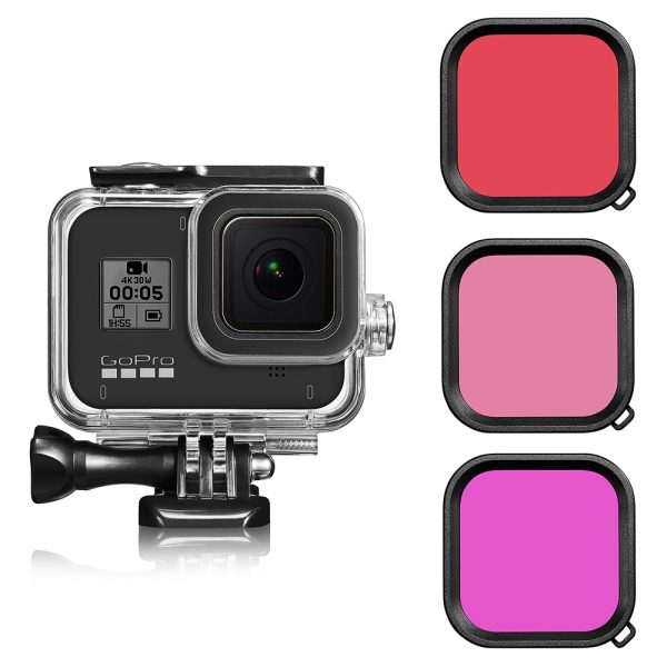 For Gopro 8 Waterproof Case+Red Purple Pink Filter Sale